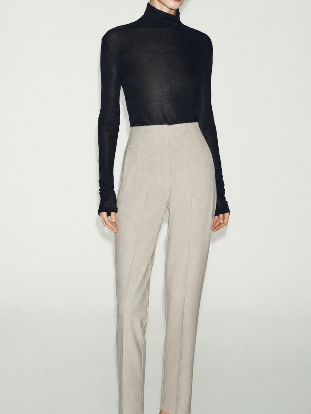 Zara High-Waist Tailored Trousers in Light Beige